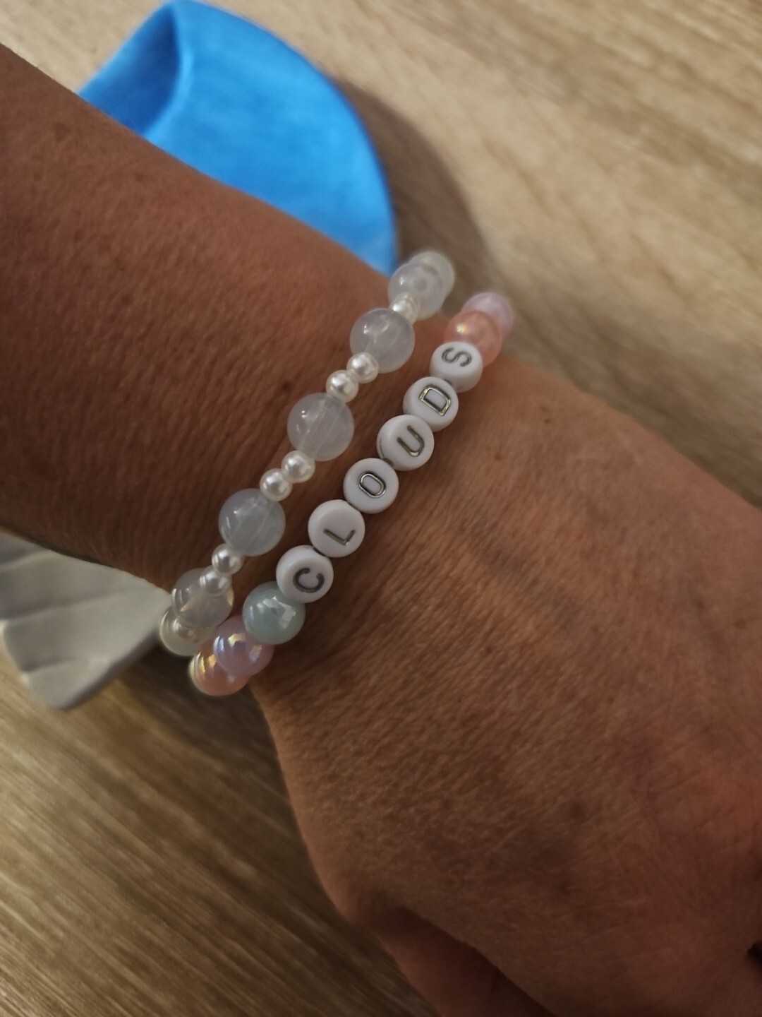 Handmade Clouds Beaded Stretchy Bracelets Set Of 2 Aprox 7"
