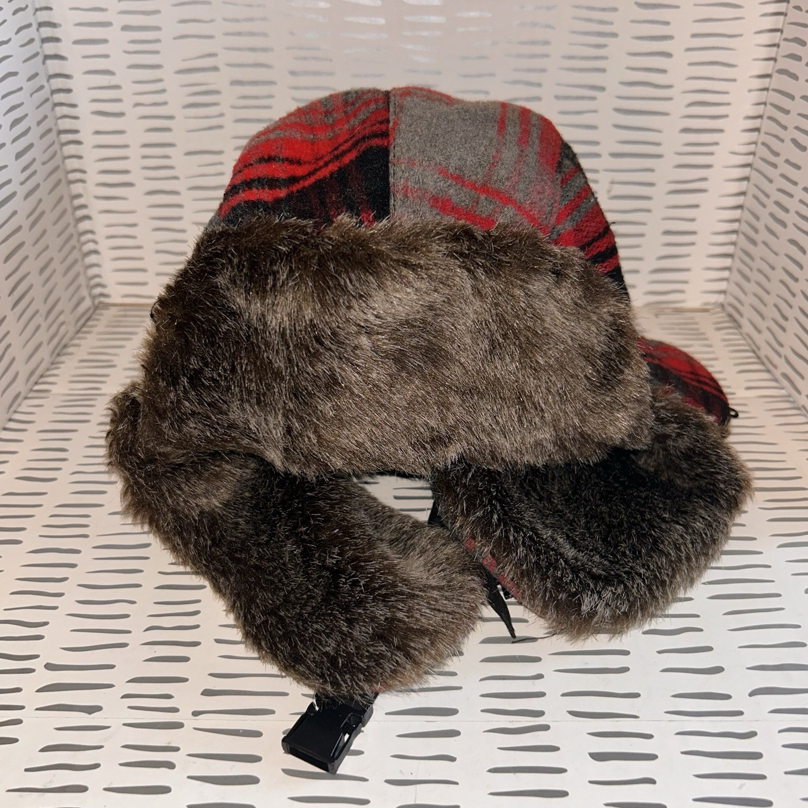 Kirra Red Plaid Trapper Fur Lined Winter Snow Hat  OSFM Gorpcore