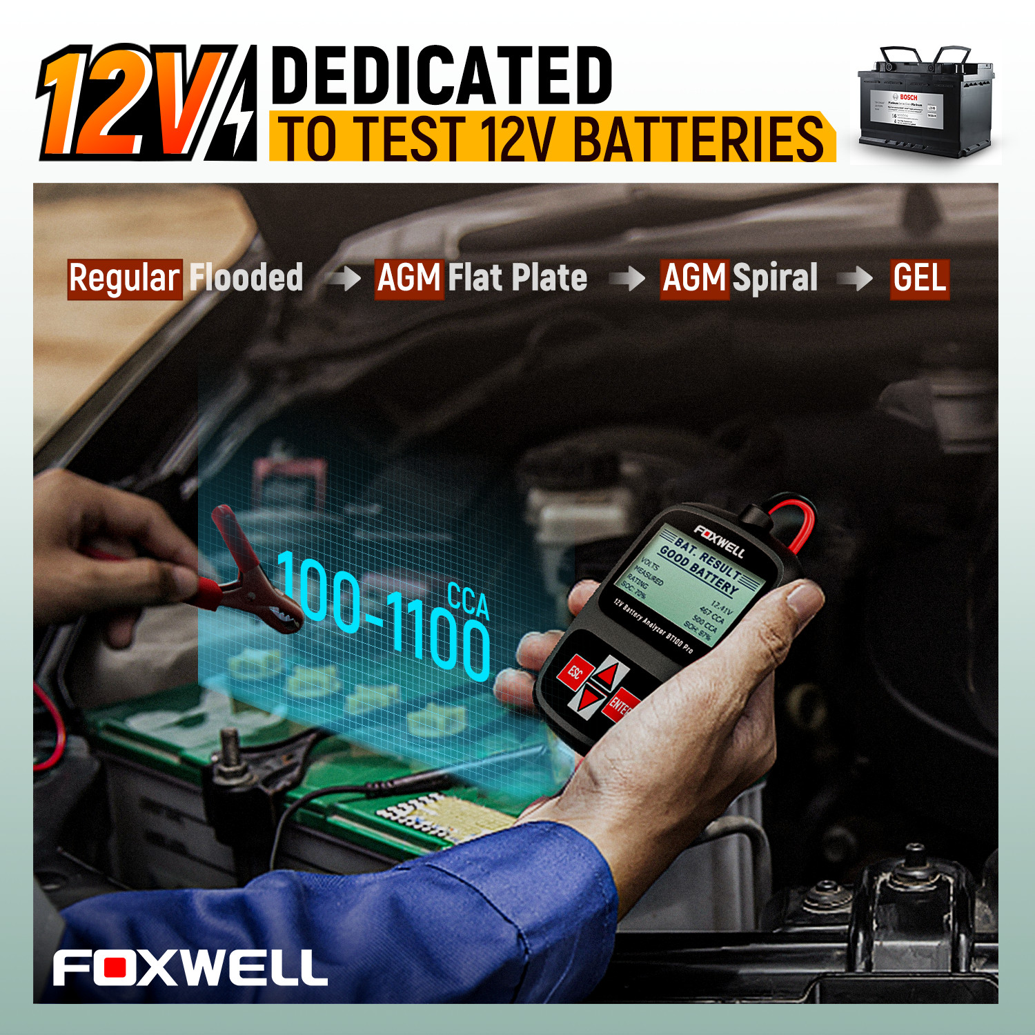 FOXWELL BT100 Pro Code Reader Battery Tester Cranking Charging Voltage Tester