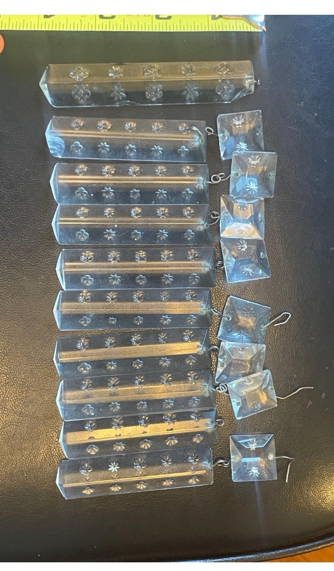 Antique Star And Flower Etched Colonial Style Chandelier Prism Lot of 10 4"
