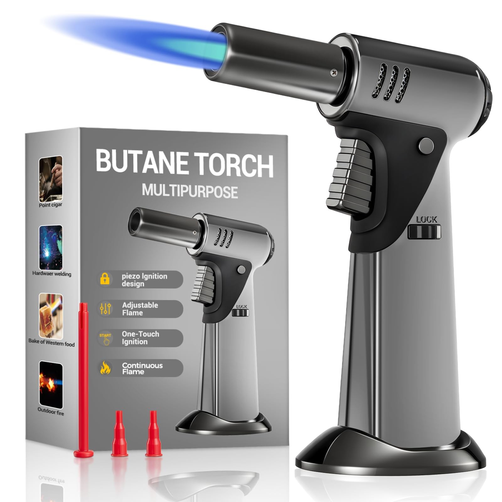 Butane Torch, Butane Refillable Kitchen Cooking Torch, Torch Lighter with Saf...