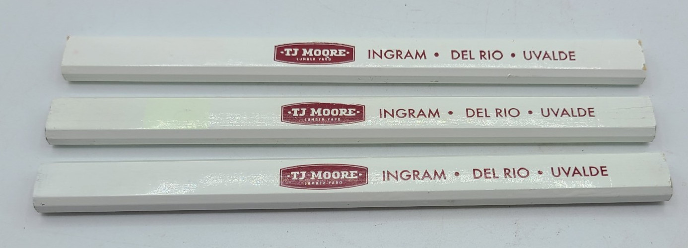 VTG TJ MOORE Lumber Yard Building 3 Carpenters Pencils Imgram Del Rio Uvalde TX
