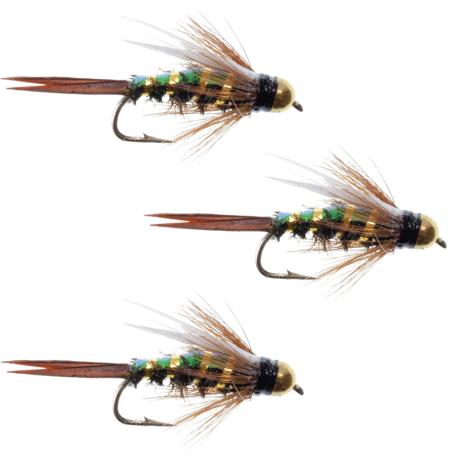 3 Pack Flash Back Tungsten Bead Head Prince Nymph Fly Fishing Flies - Size 10