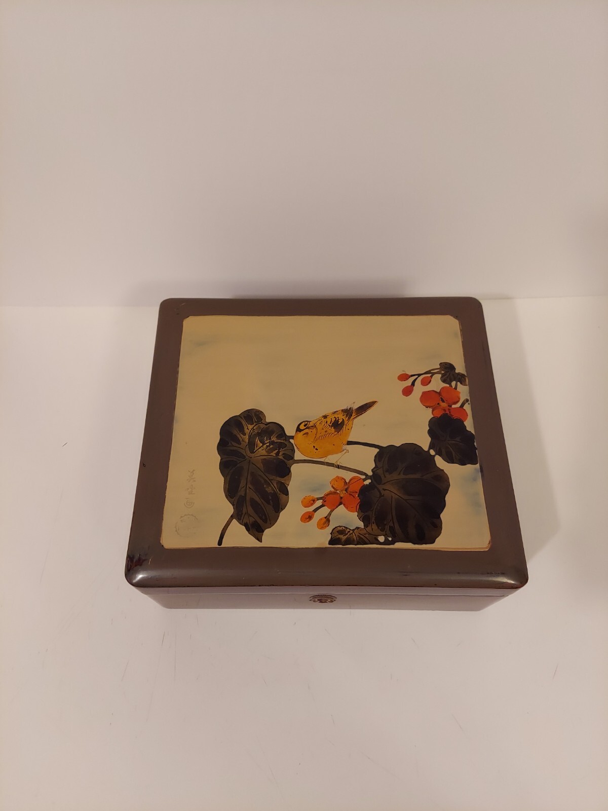Lacquered Trinket Jewelry Box With Bird