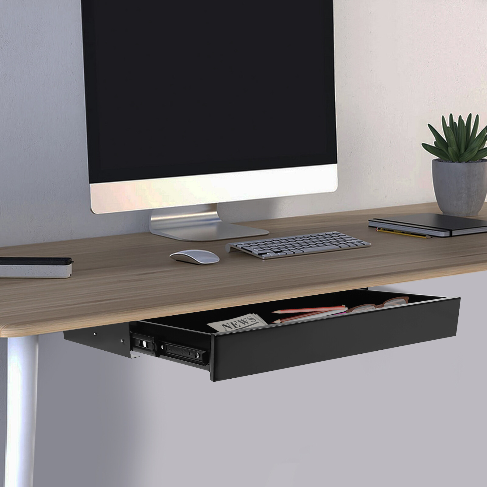 Under Desk Mounted Sliding Pull-out Drawer Storage Organizer For Workstations