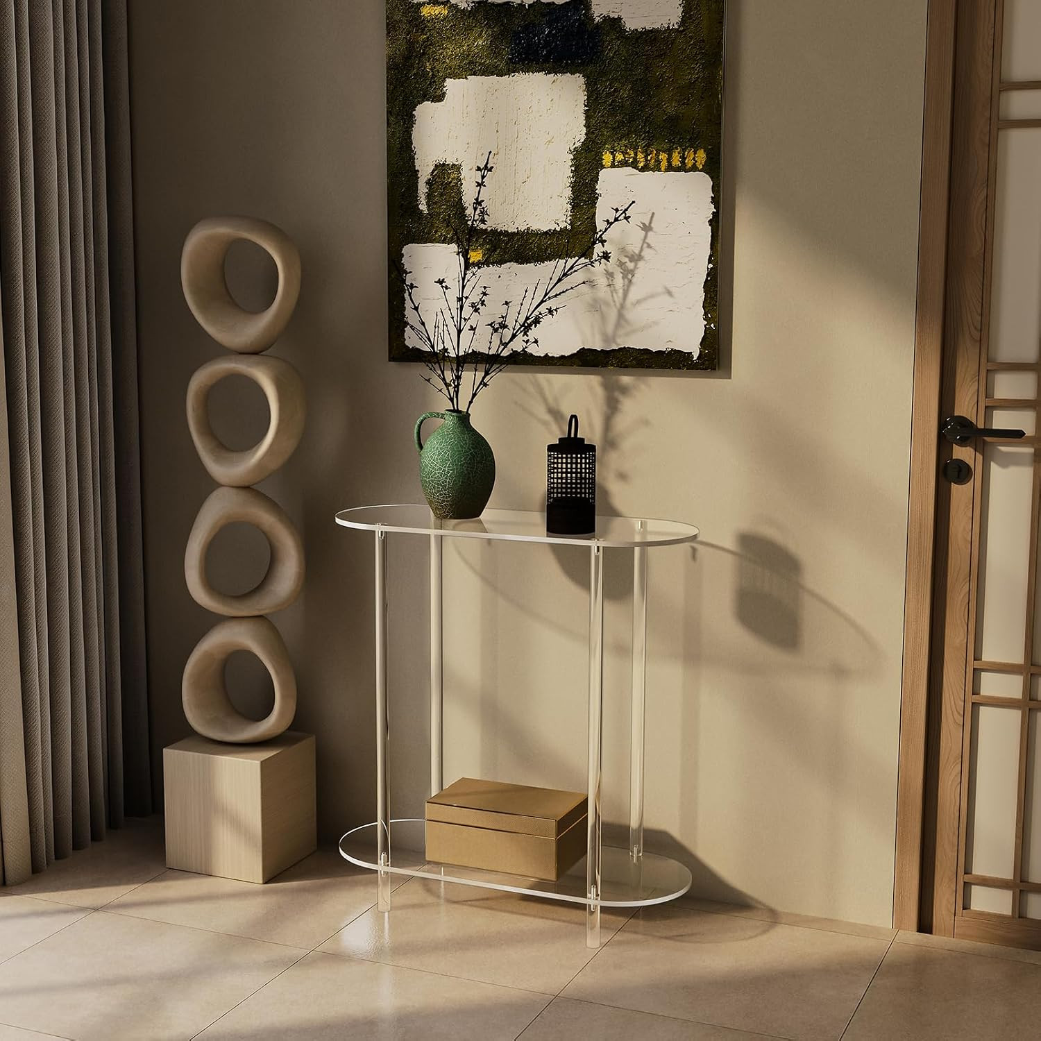 Acrylic Console Table, Oval, 29.5" Small Entryway Table, Clear Entry Table for S