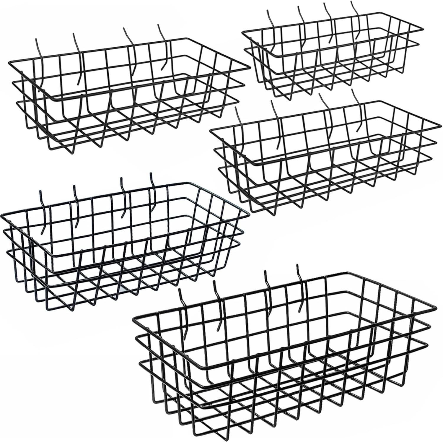 5-Piece Pegboard Baskets Set - Heavy Duty Peg Board Organizer Accessories Bin Se