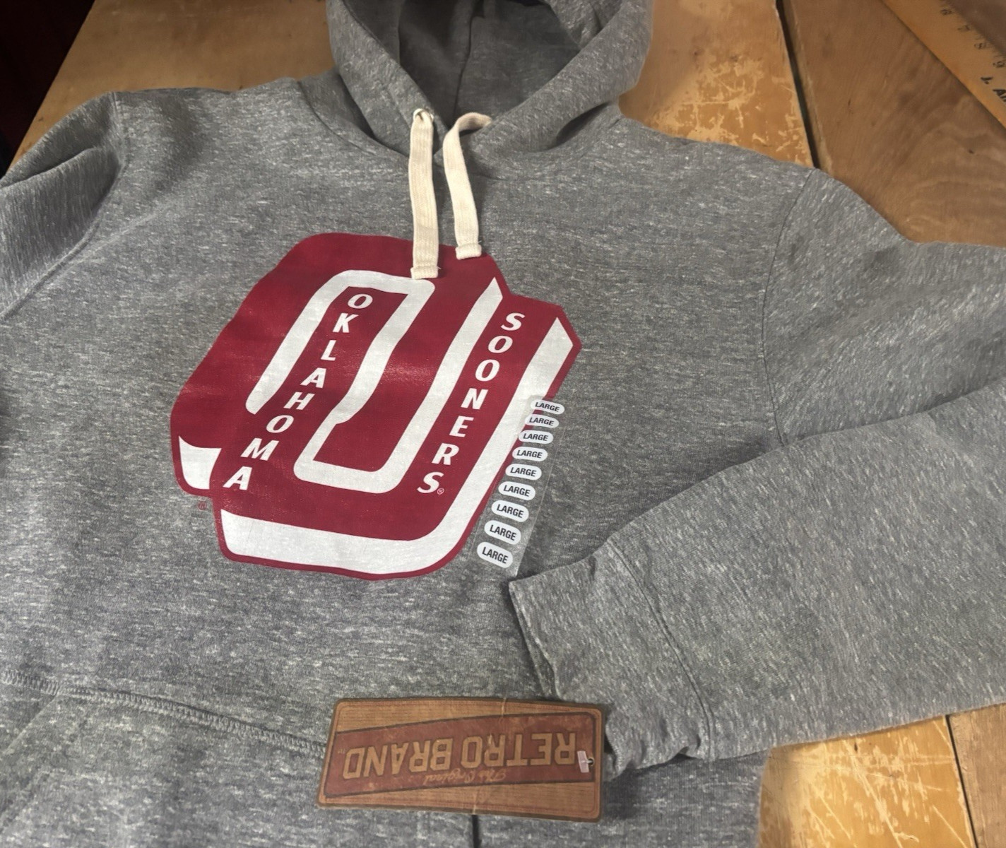 NWT $70 new Retro Brand Oklahoma OU Sooners Grey Heavyweight Hoodie Mens L Large