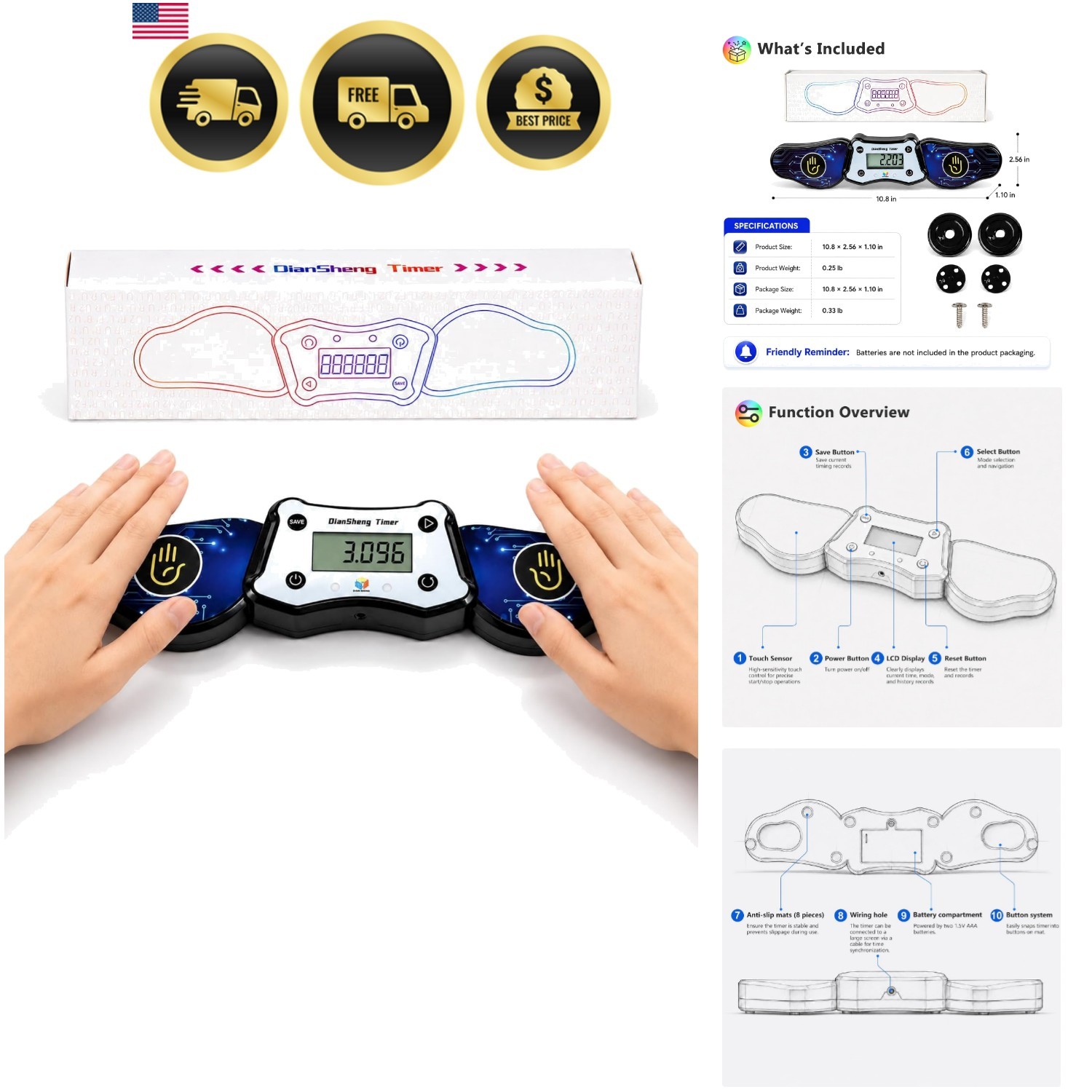 Speed Cube Competition Timer, High Precision Touch Control Timer for Speed Tr...