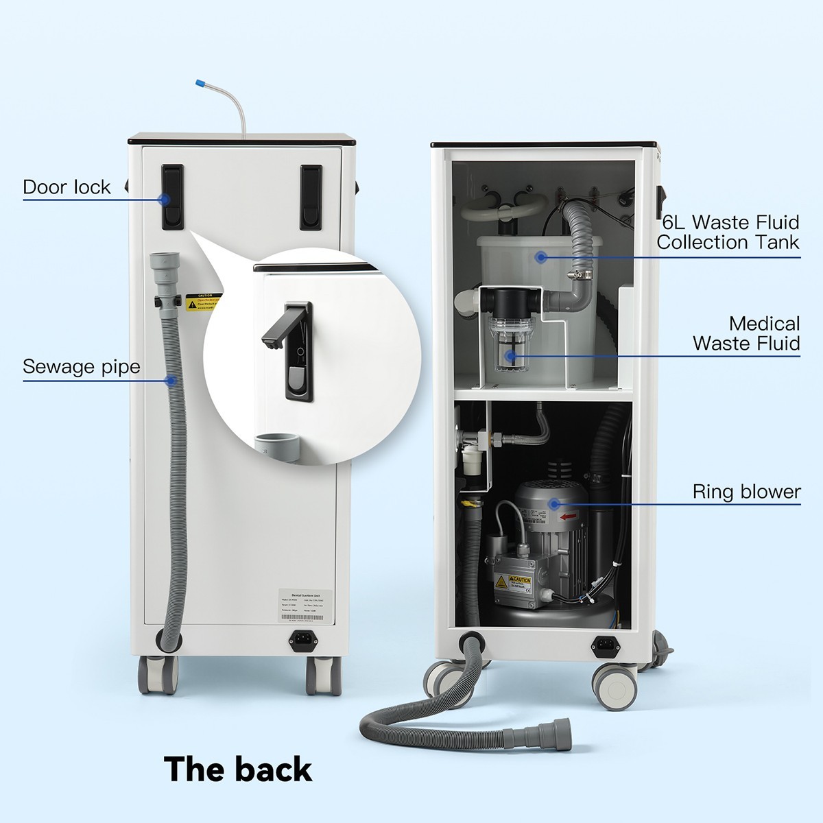 Portable Dental Suction Unit Mobile Suction Vacuum Pump Updated Machine 400L/min