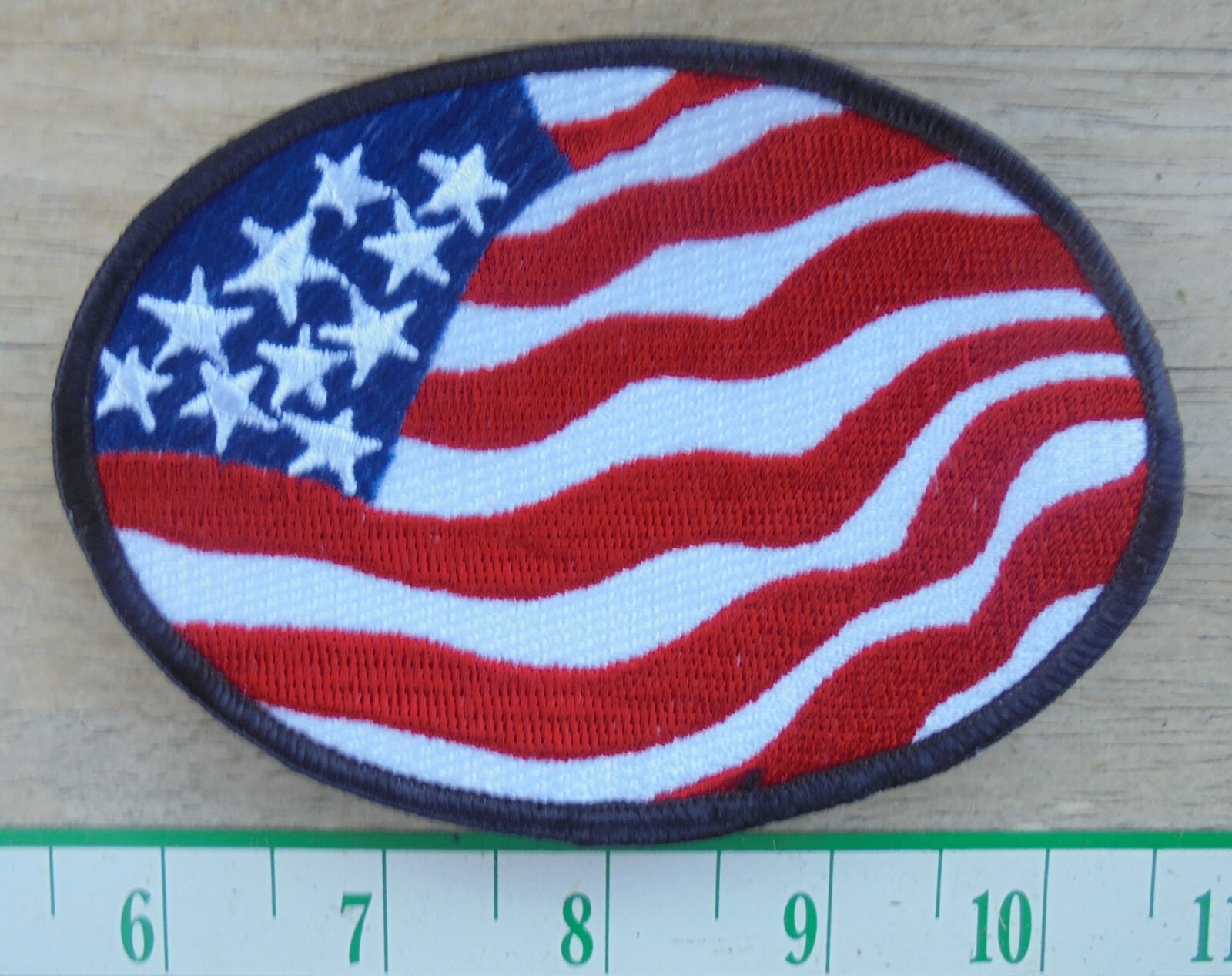 OVAL AMERICAN FLAG SEW ON CLOTH PATCH NEW 4.75 X 3.5"