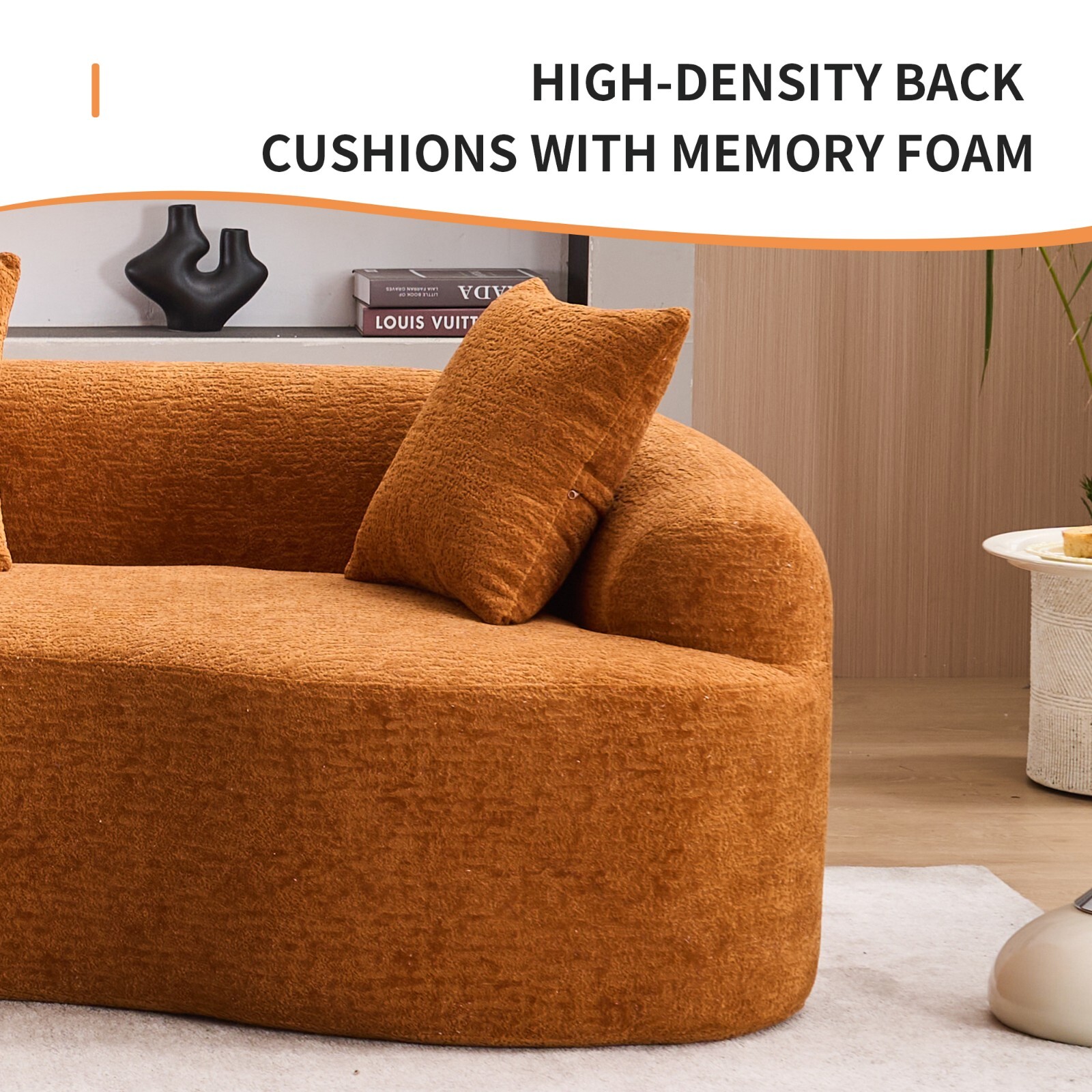 4-Seater Sectional Sofa Orange Chenille - w/4 Pillows, No Assembly, Pet Friendly