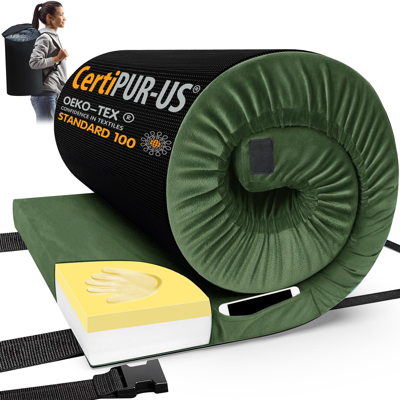 CertiPUR-US Memory Foam Camping Mattress Pad, Portable Foam Sleeping Pad for ...