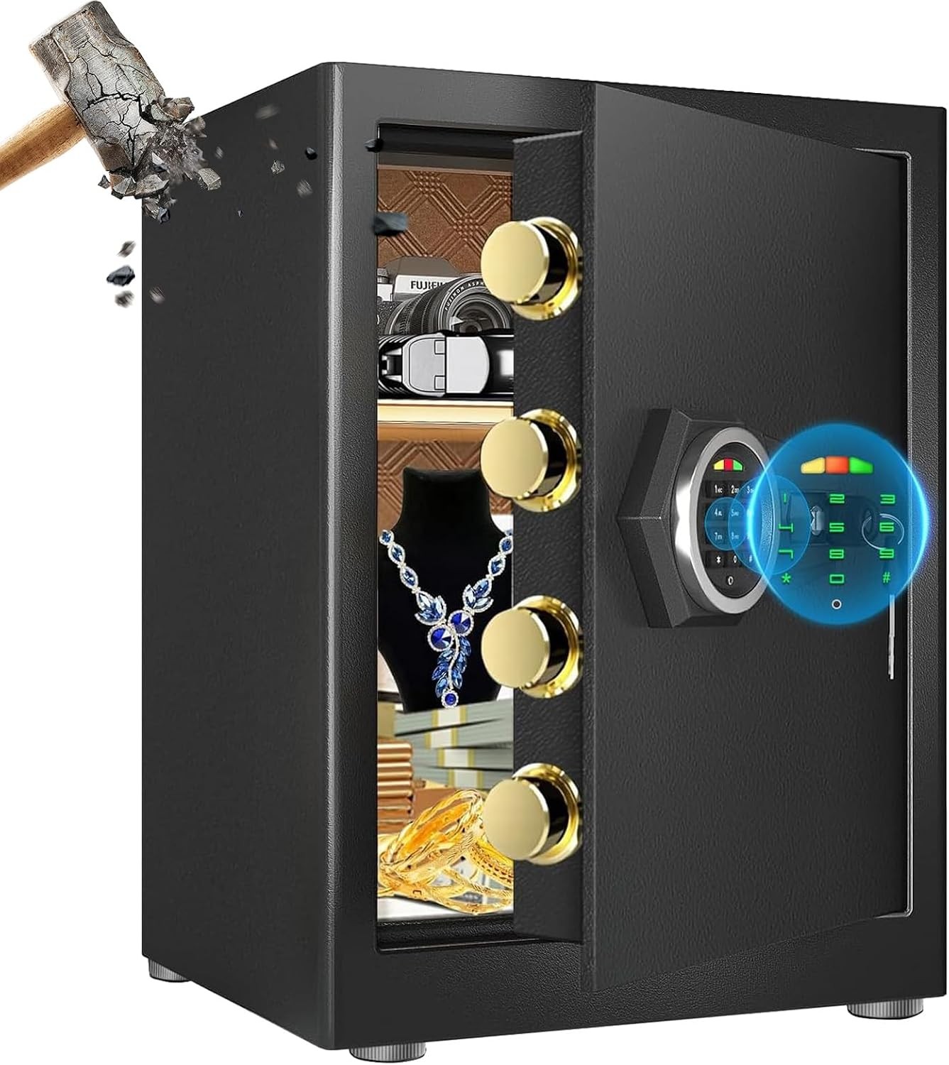 2.0 Cub Home Safe Box with Digital Keypad and Dual Alarm System for Valuables