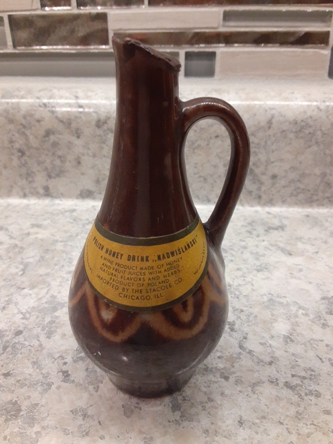 Vintage Polish Honey Drink Nadwislanski 4.5" Brown Jug Decanter