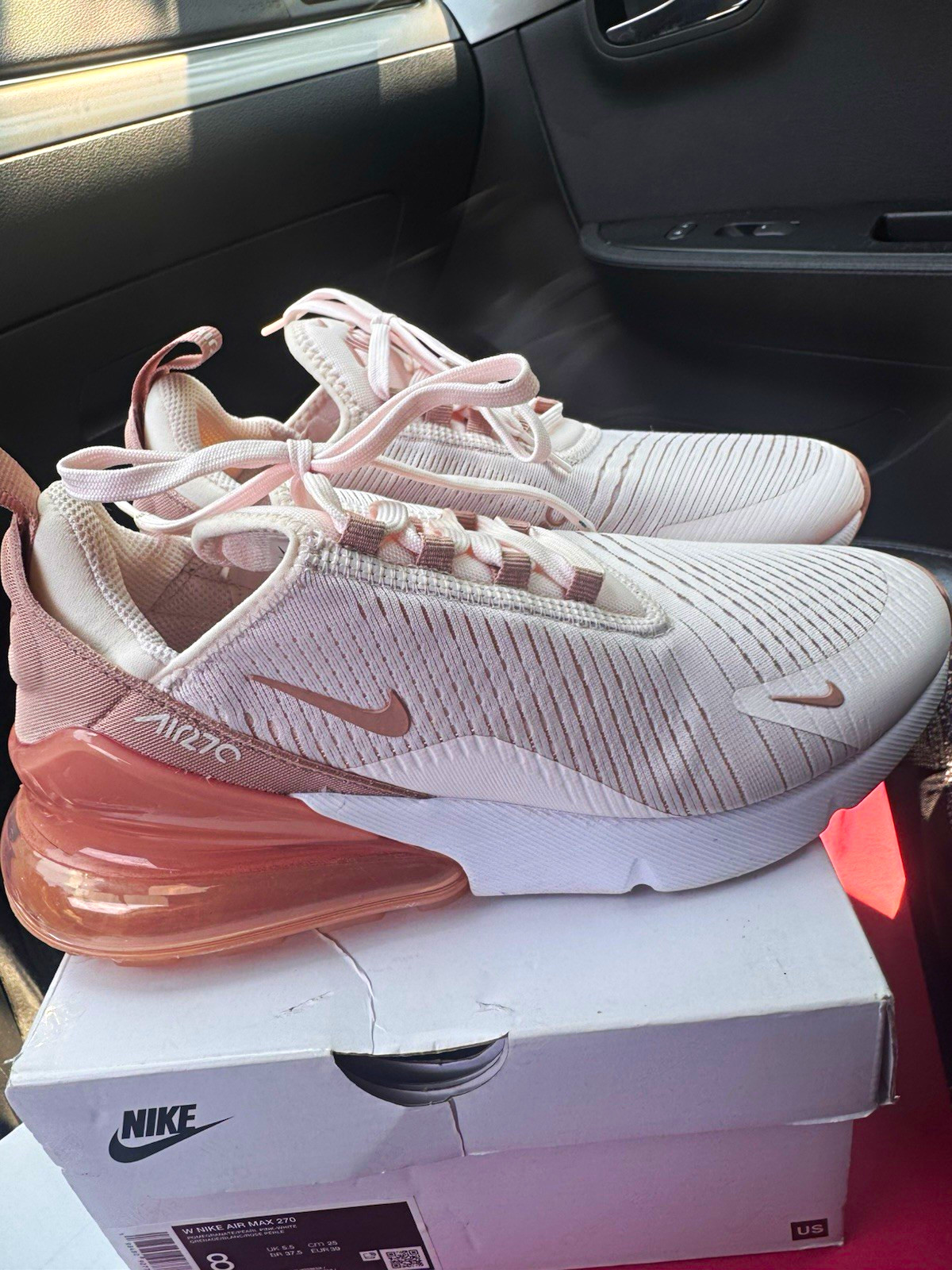 Nike Air Max 270 Men's Low Top Lace Up Cushioned Sneakers Beige Pink White