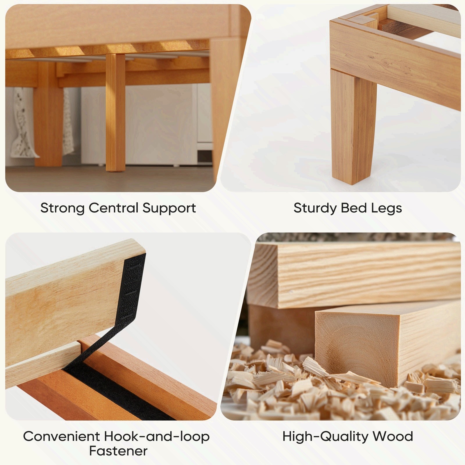 Twin Size Solid Wood Bed Frame, Bed Base with Wood Slat Support