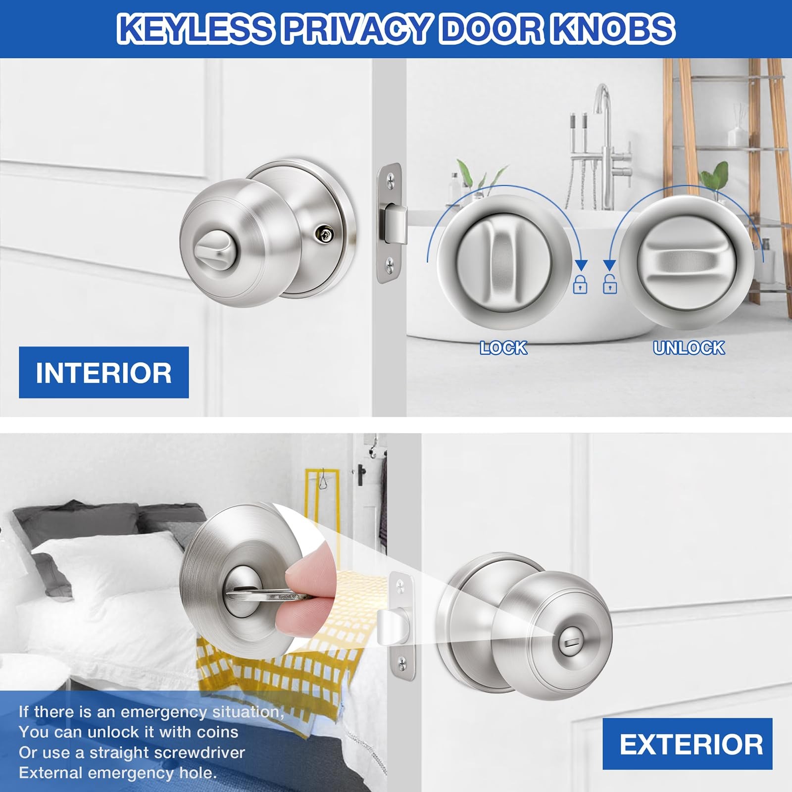 Plustool 10 Pack Brushed Nickel Door Knobs,Privacy Knob