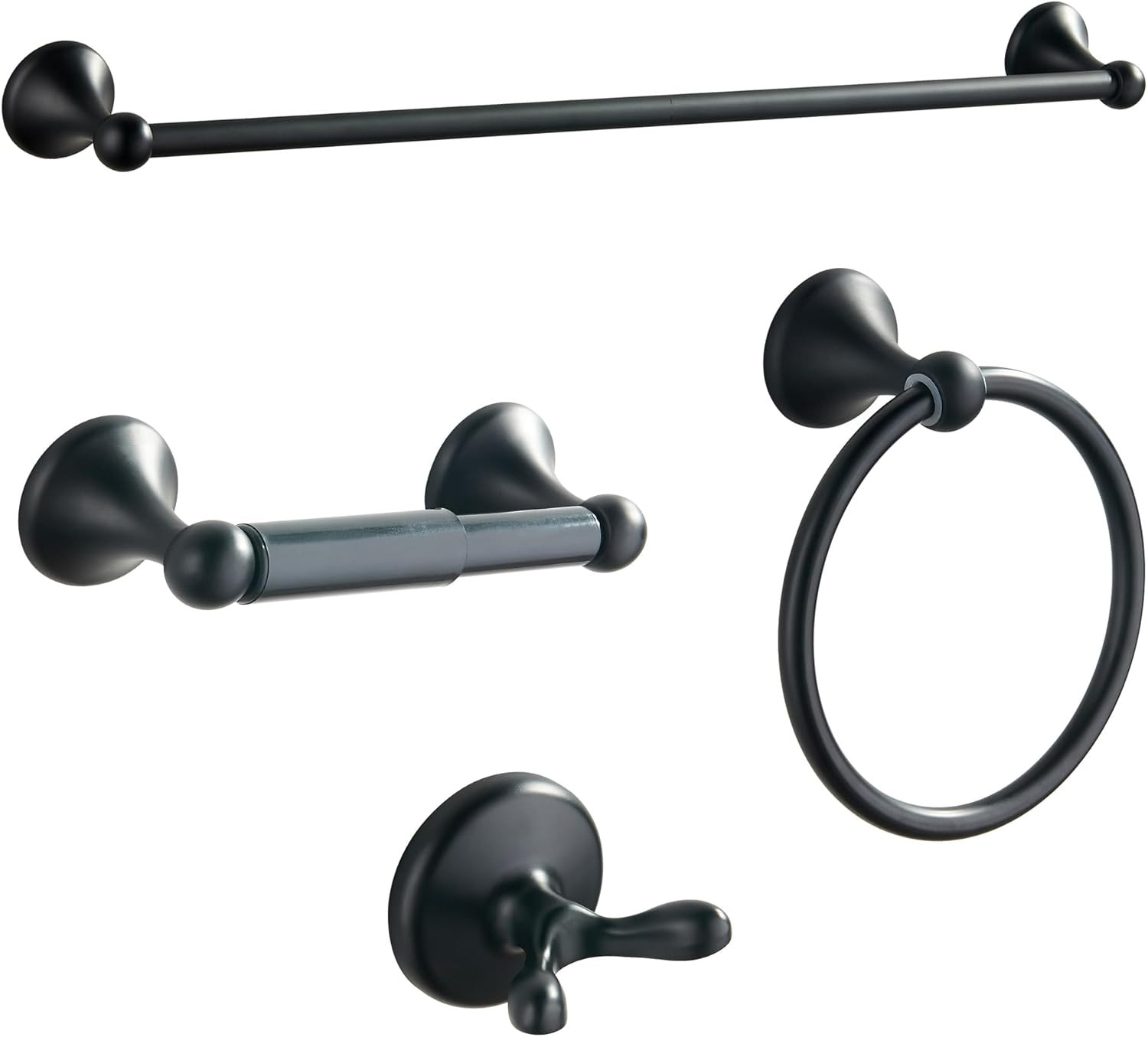 Bathroom Accessory Set, Matte Black Adjustable Expandable Towel Bar 4-Piece Bath