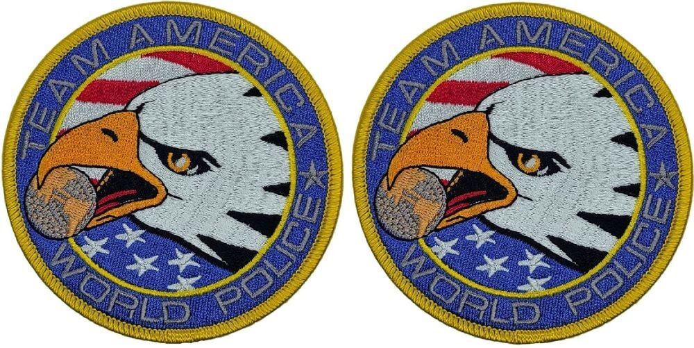 TEAM AMERICA WORLD POLICE PATCH  -2PC - 3.5 INCH IRON ON SEW