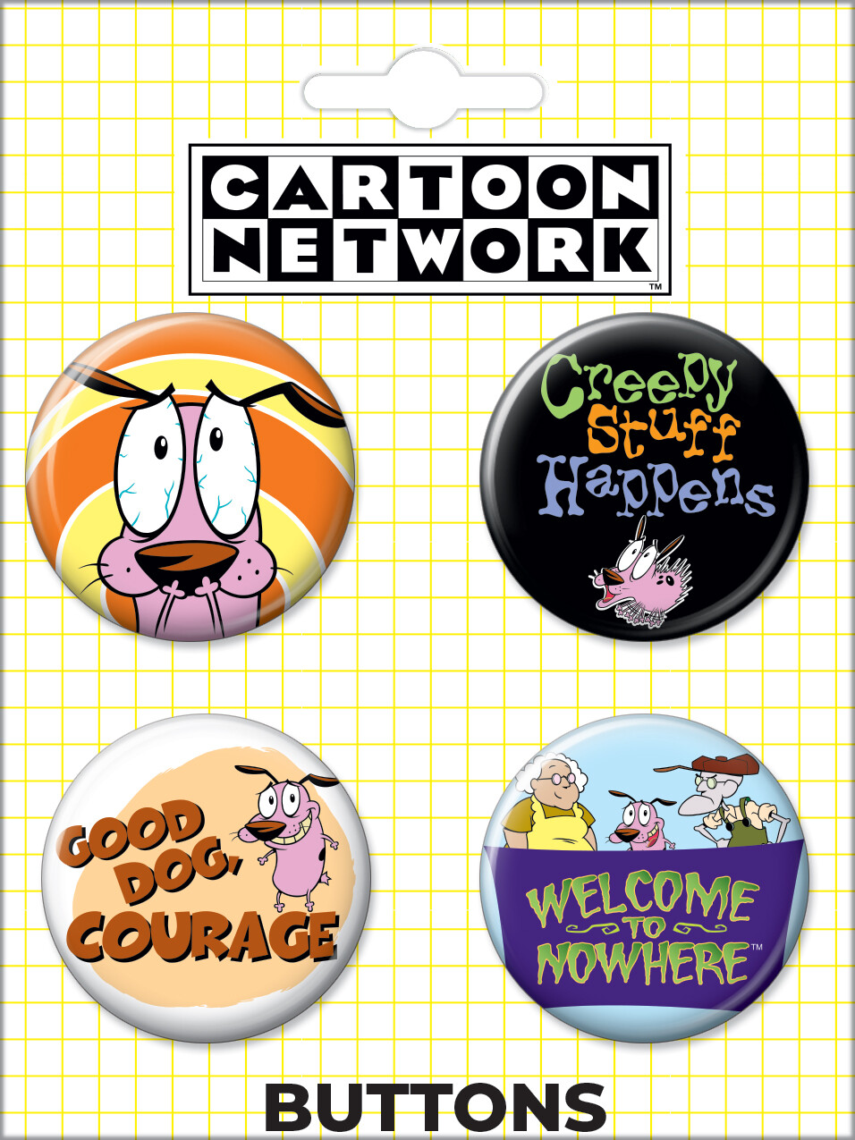 Courage the Cowardly Dog Images Carded Set of 4 Round Buttons Set #2 NEW UNUSED