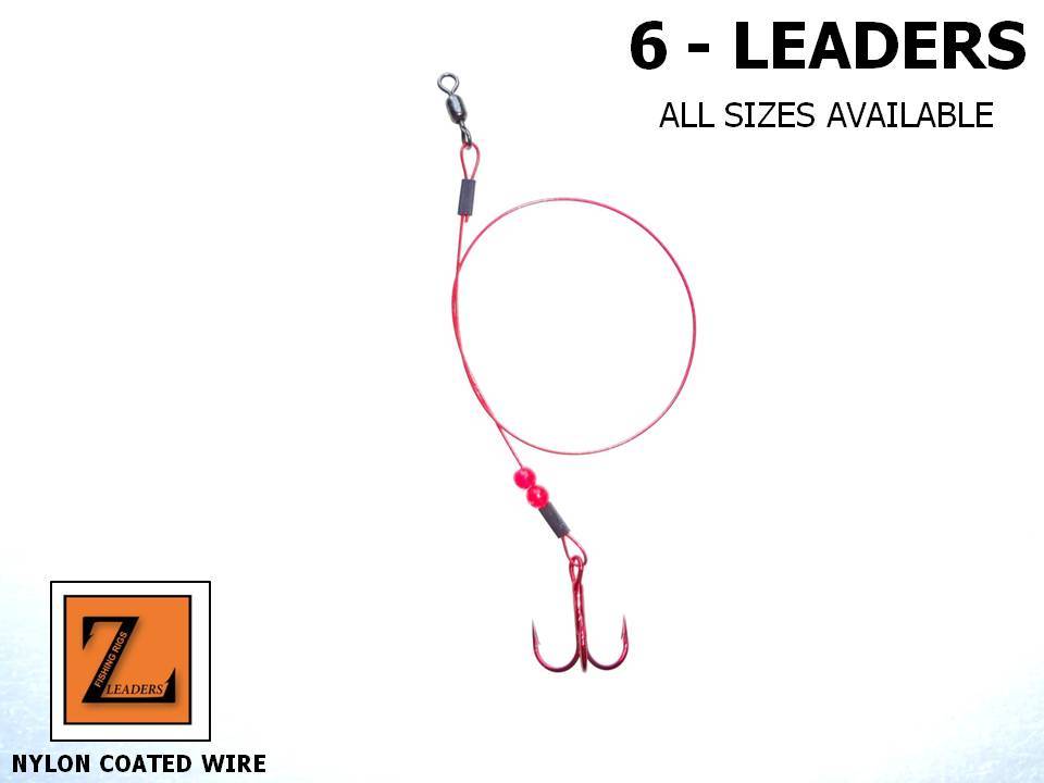 6 - WIRE SUPERBLEED ICE FISHING TIP UP LEADER / TREBLE HOOK RIG - Z LEADERS #300