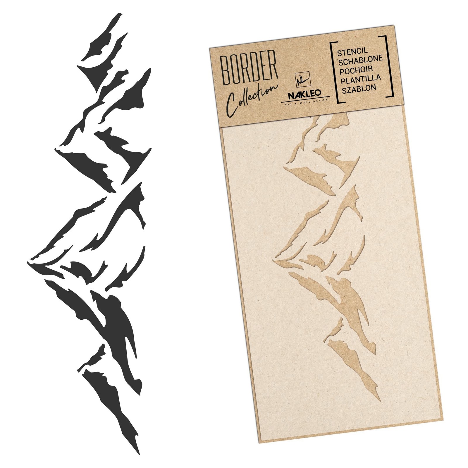 NAKLEO Border Wall Stencil 8,3”x17,7”, Mountains Peaks Climbing Patt