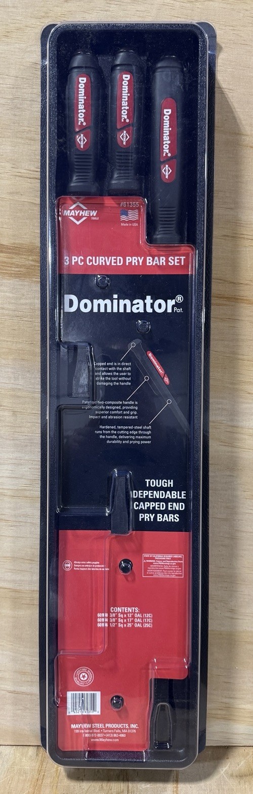 Mayhew Tools 3pc Dominator Curved Pry Bar Set 25”, 17”, & 12” USA NEW