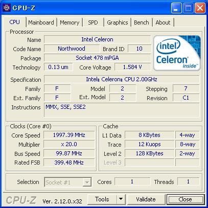 INTEL Celeron 2.00 GHz Socket478 Northwood-128 Used item (Good)