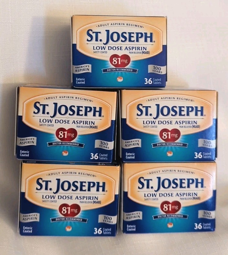 Lot of 5 St. Joseph Aspirin Pain Reliever (NSAID) 81mg (36 Tablets Ea) Exp 12/27