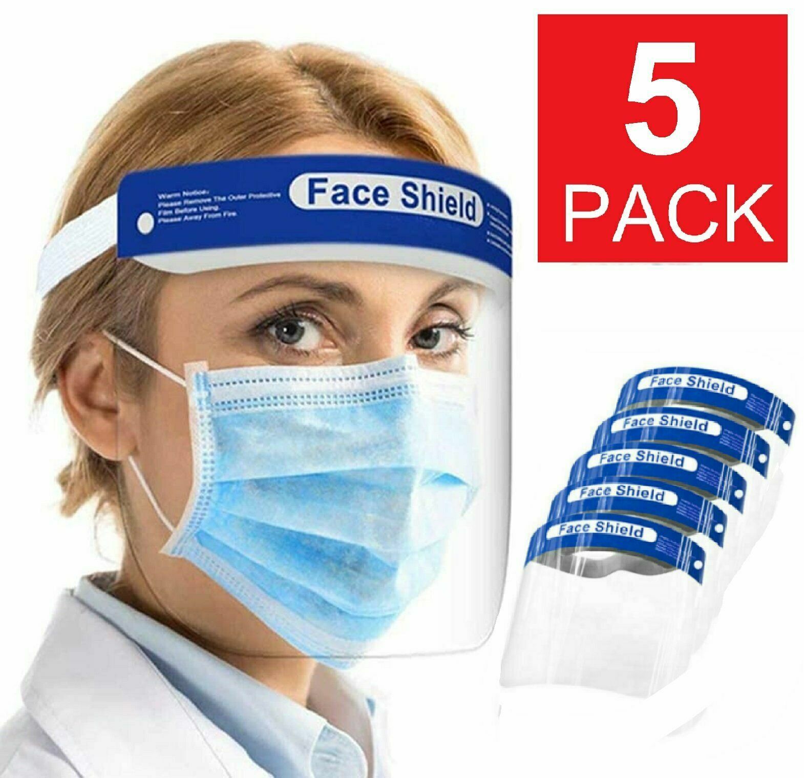 5 Pack Face Shield Reusable Washable Safety Protection Clear Anti Splash 