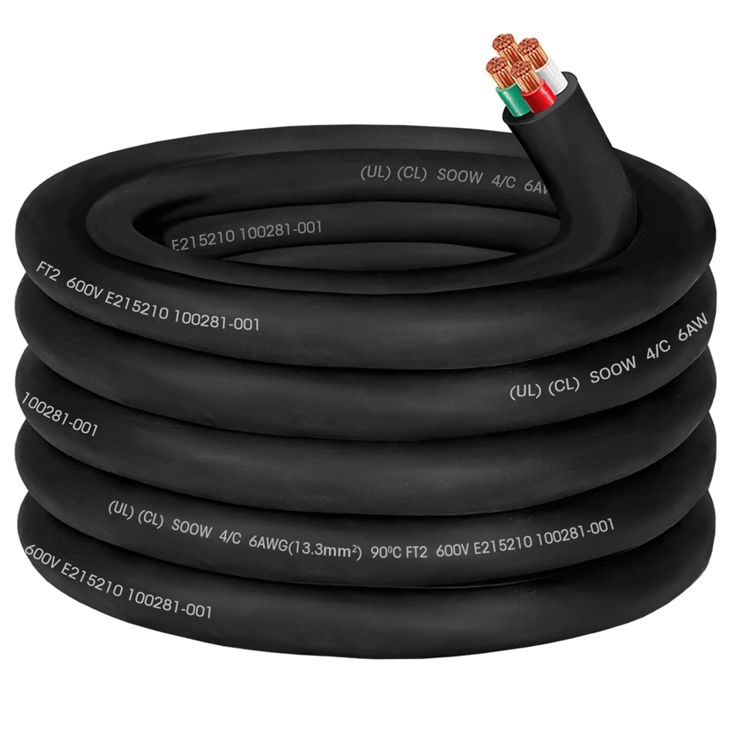 6/4 6 AWG SOOW Portable Power Cable Wire,6 Gauge 600V 20 FT, Black