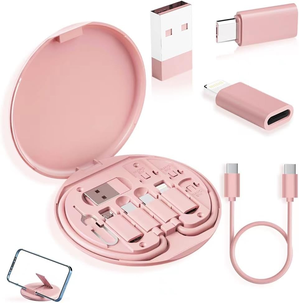 USB-C Travel Adapter Kit with Storage Box and SIM Card Holder, Lightning Pink