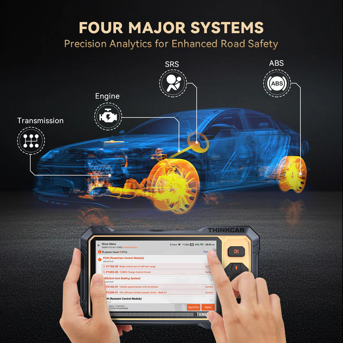 THINKSCAN 662 Auto car Diagnostic OBD2 Scanner Tool 4 System Engine ABS 12 reset