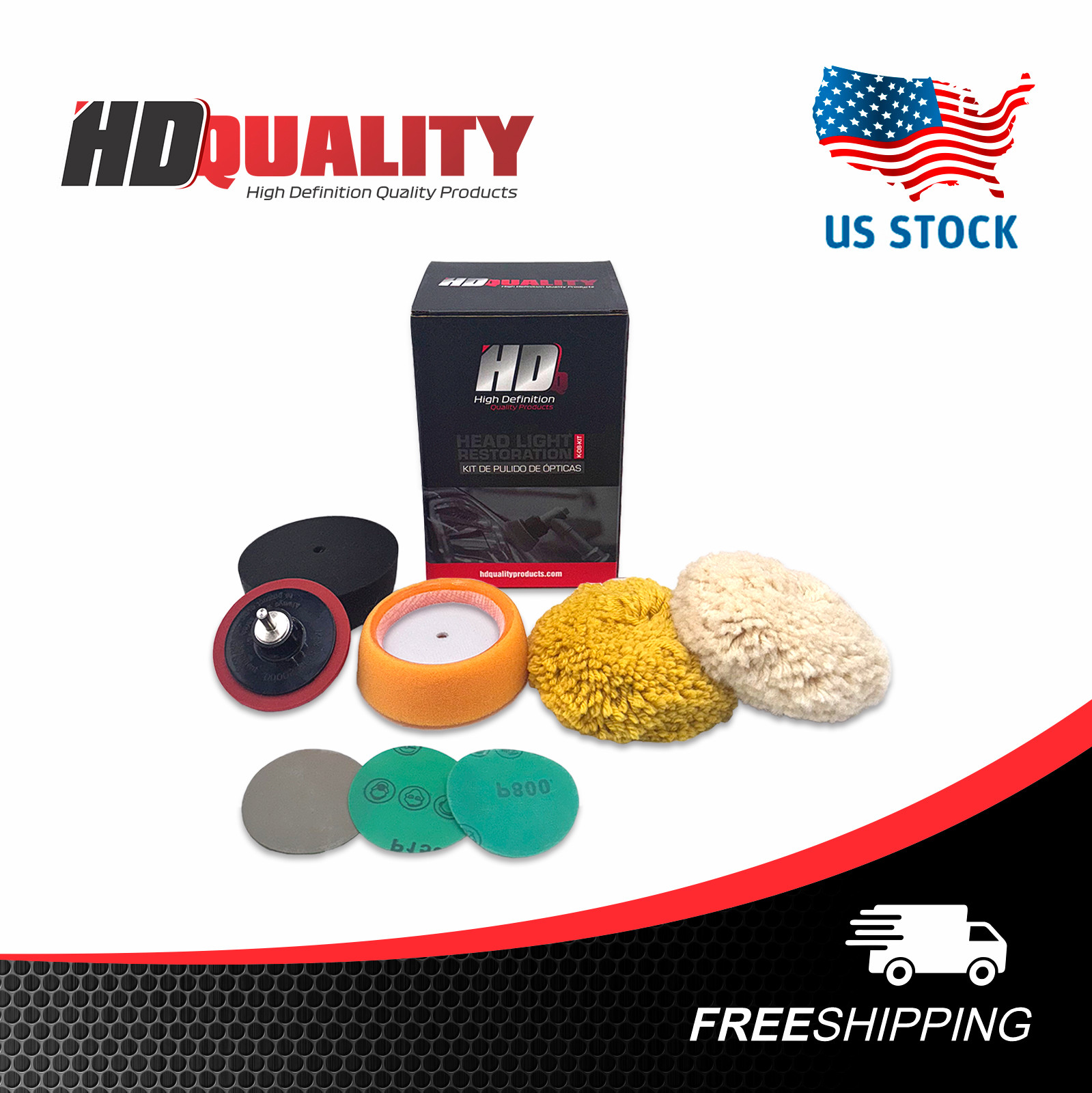 10 pcs-HEAD LIGHT POLISHING 3” Polish Sponge & Wool Pad w/ 1/4" Drill Adapter