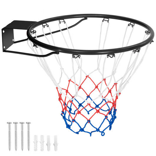 15 Inch Basketball Rim Goal Replacement with All Weather Net and Mounting Hardwa