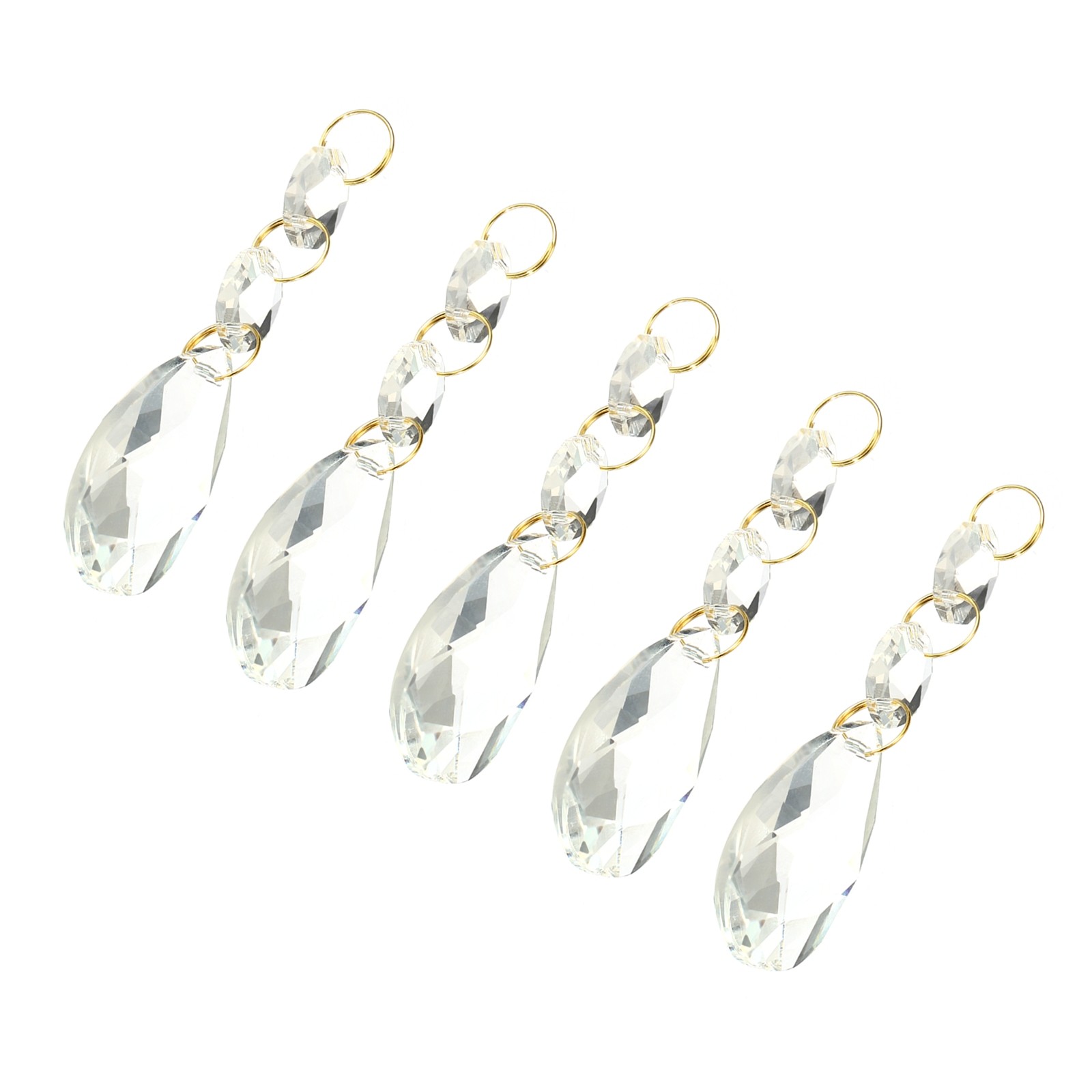 5Pcs 38mm Crystal Teardrop w 14mm Octagonal Bead