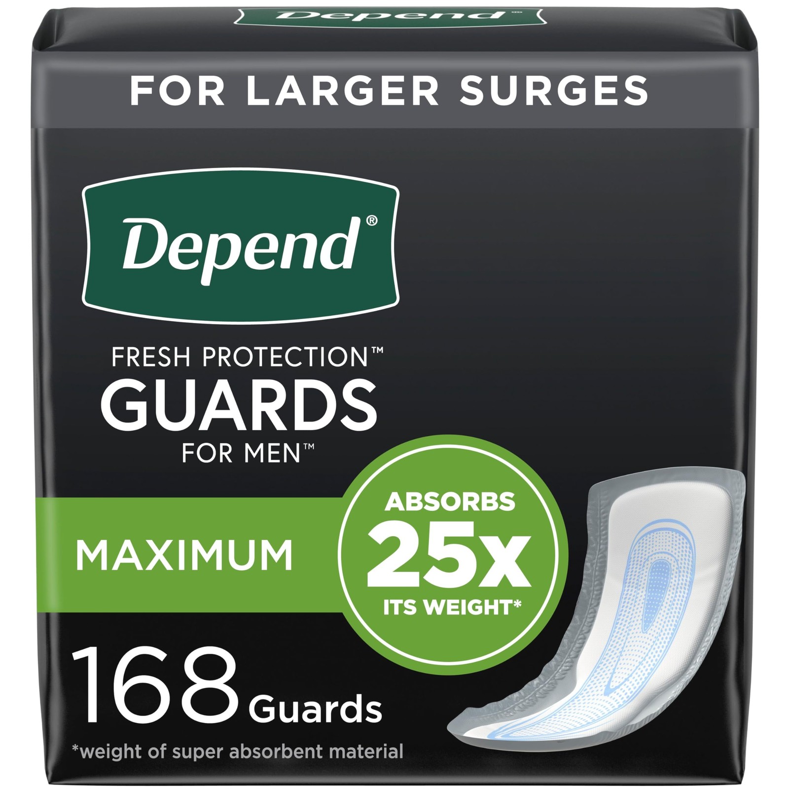 Depend Incontinence Guards/Bladder Control Pads for Men, Maximum Absorbency, 168