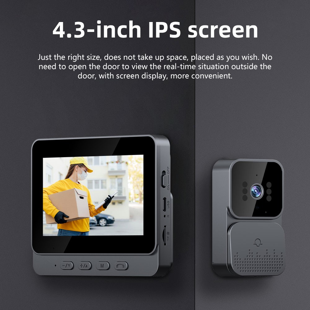 Wireless Video Doorbell Intercom System 1080P HD Camera w/ 4.3" IPS Screen