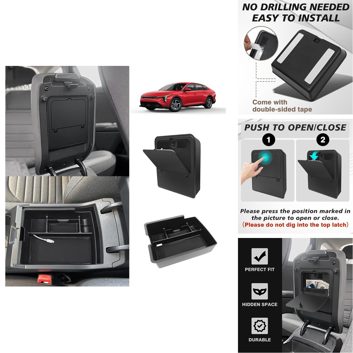 Muslogy 2PCS Center Console Organizer & Hidden Storage One-Touch Compatible Kia