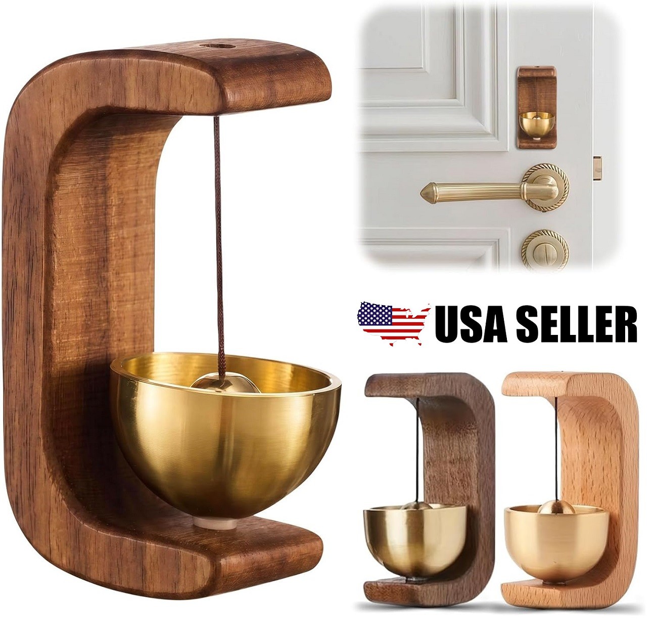 2Pcs Shopkeepers Bell for Door Opening Magnetic Wood Doorbell with Brass Bell US