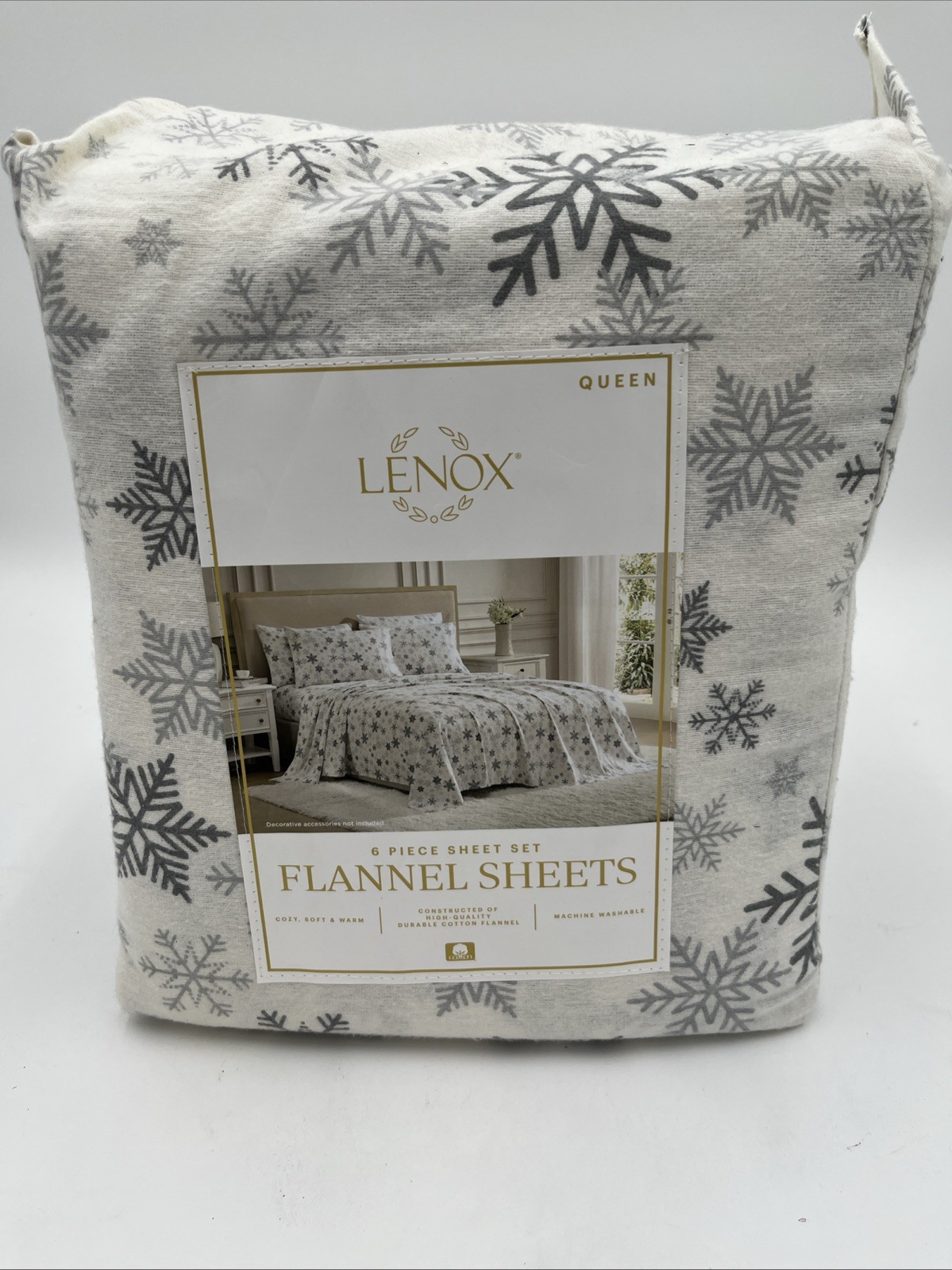 Lenox Flannel Sheet 6 pc Set, Queen (Snow Day)  NEW 100% cotton