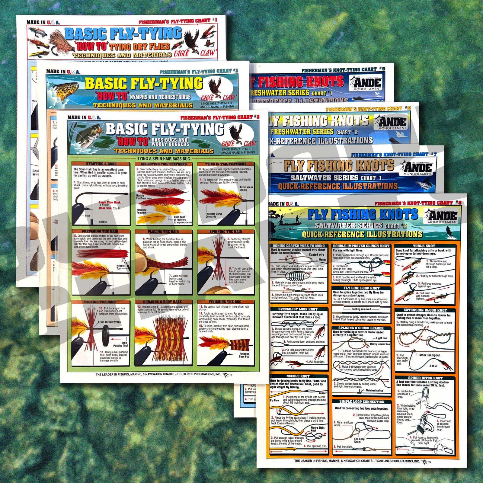 Fishermen's Basic Fly Tying Set #1-3 & Fly Fishing Knots #5-8 - Waterproof Quick