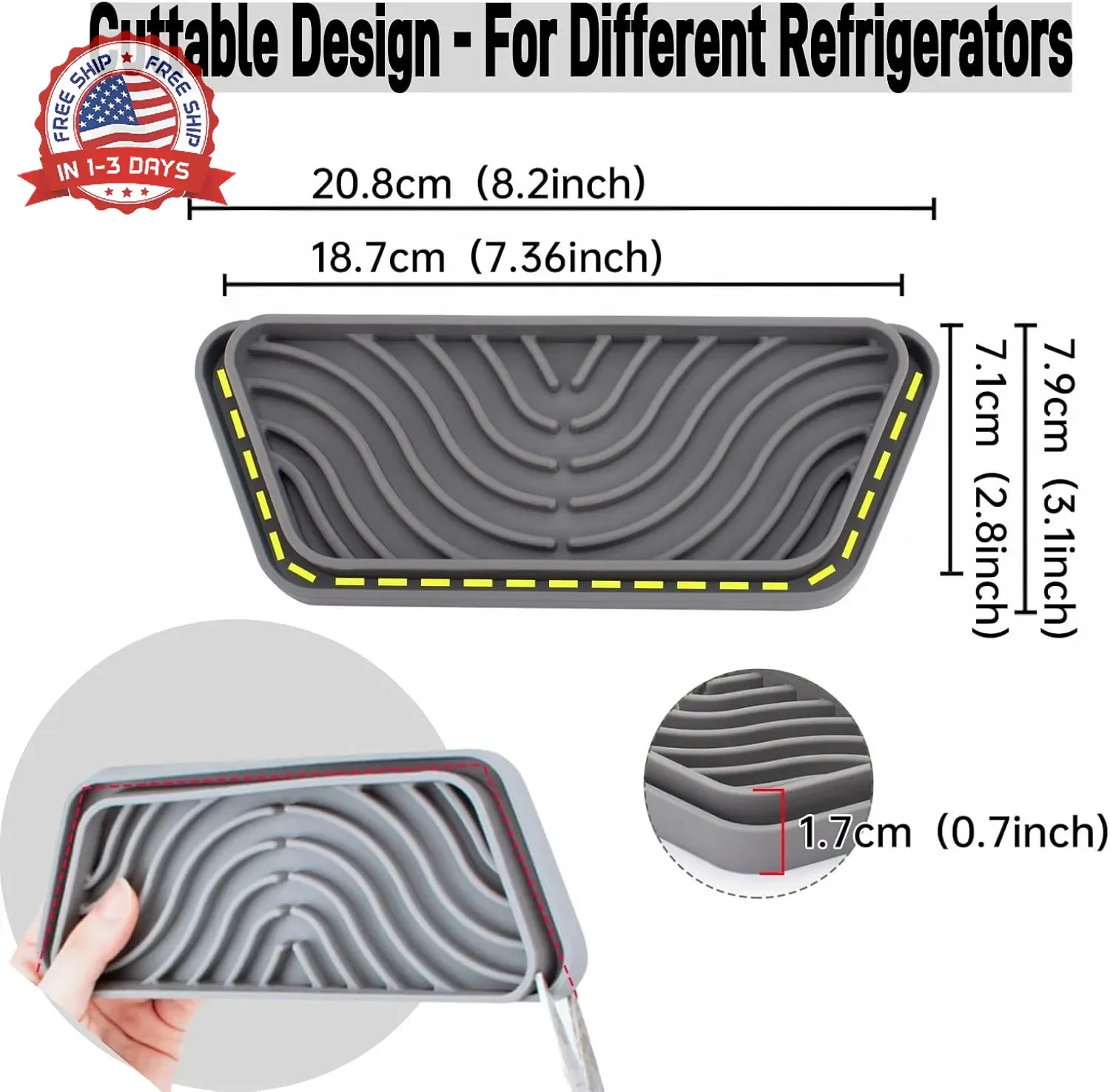 2 Pack Refrigerator Drip Tray, Cuttable Protector Fridge Drip Tray, Silicone Spi