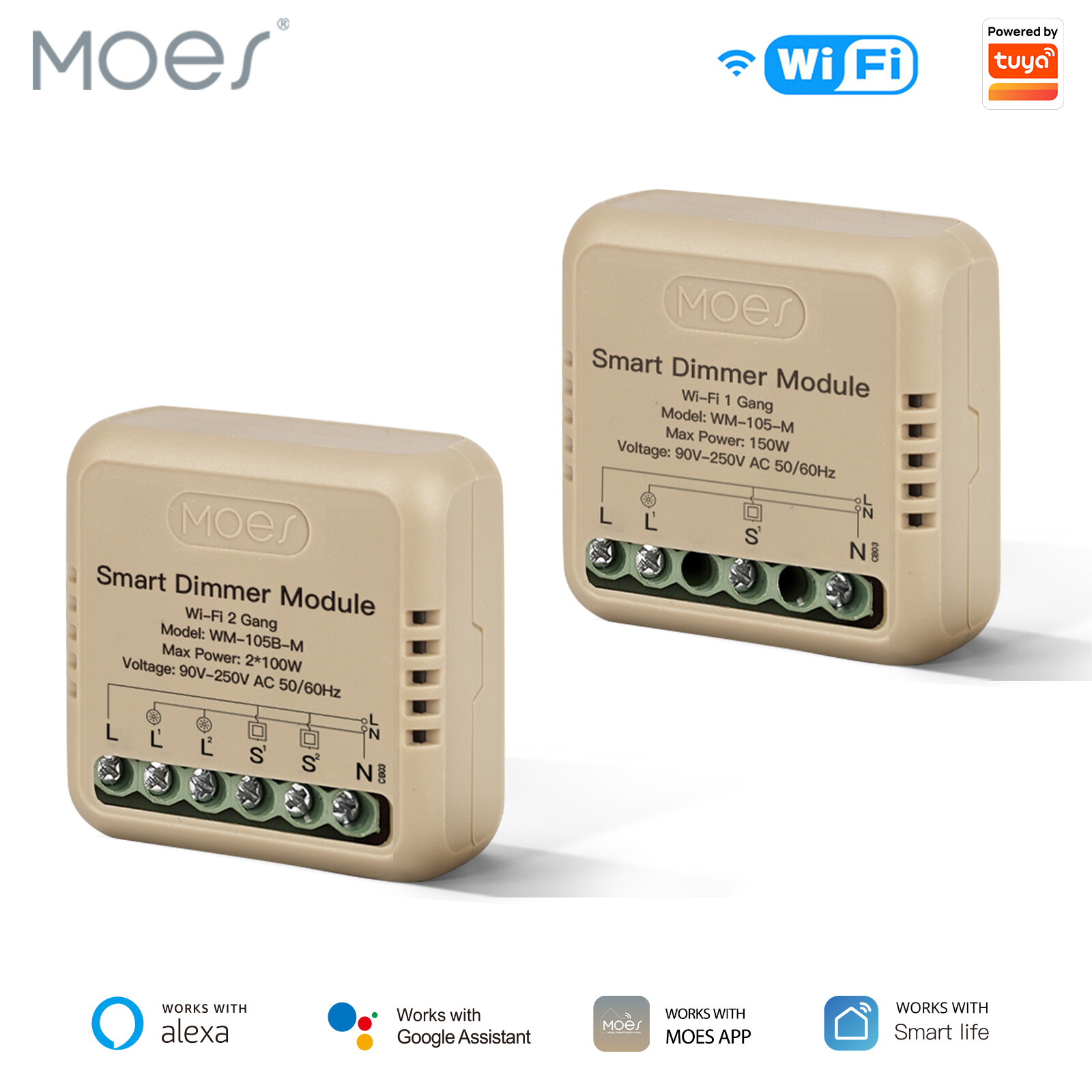 MOES WiFi Mini Smart Dimmable Light Switch Module 3-Way Alexa Google APP Timer