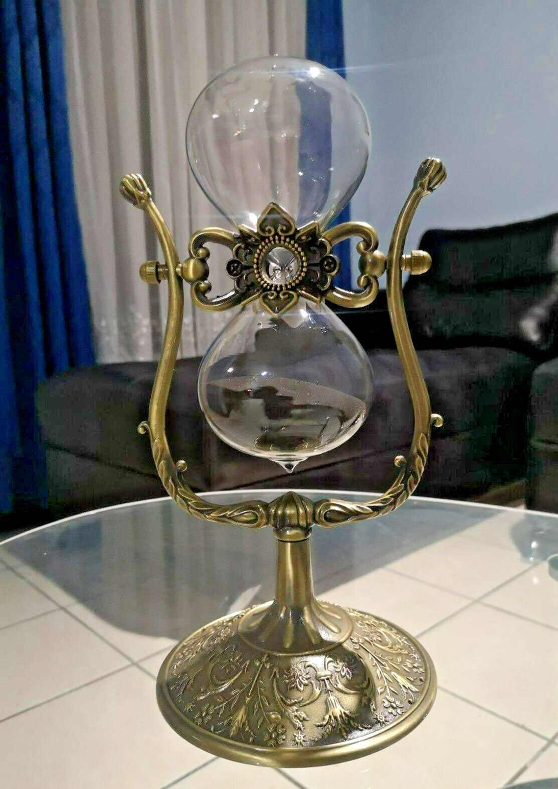 Vintage 60 Minute Hourglass Sand Timer 12 Inch Large Brass Engraved Rotating NEW