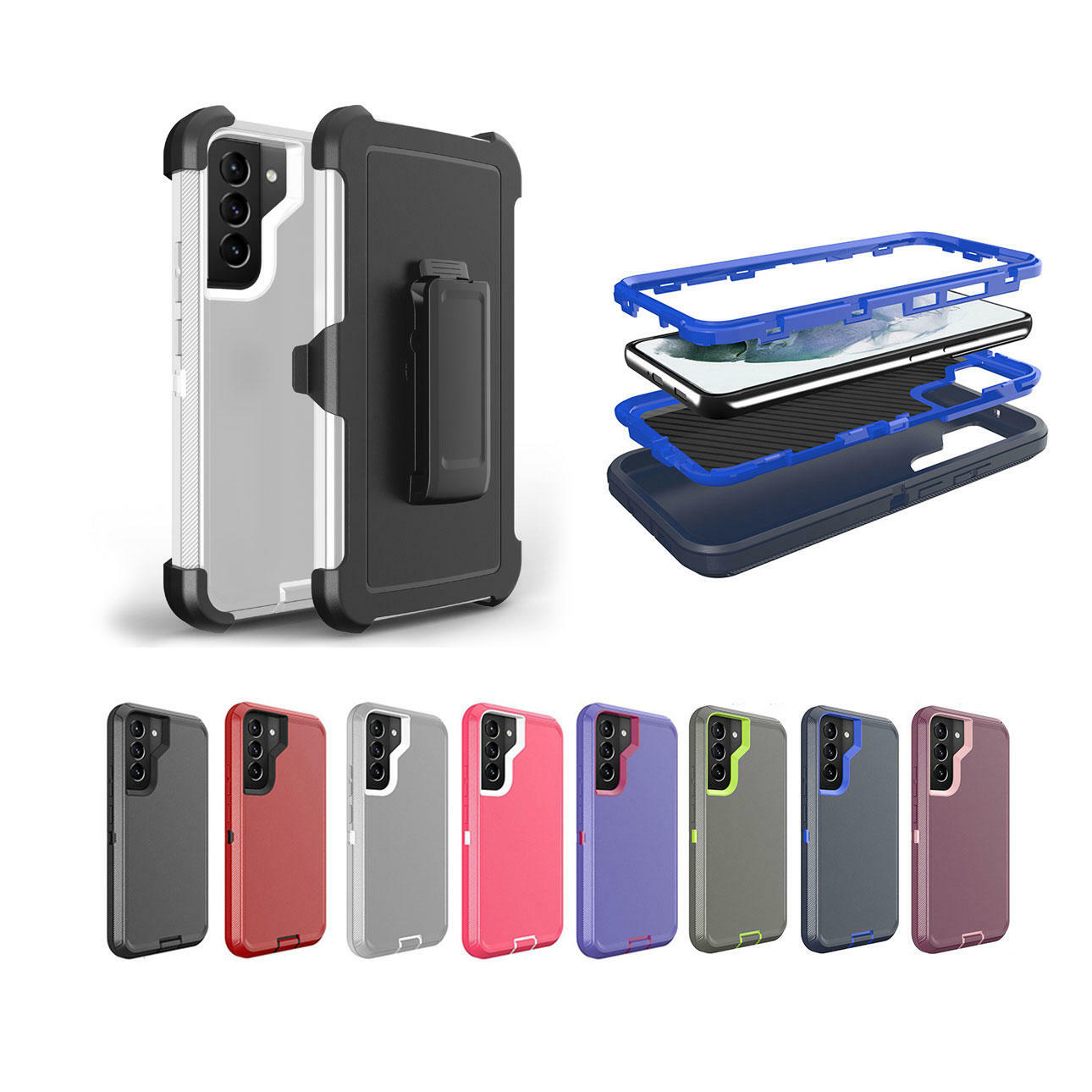 Samsung Galaxy S22 Plus - Heavy Duty Hybrid Defender Rugged Case with Holster