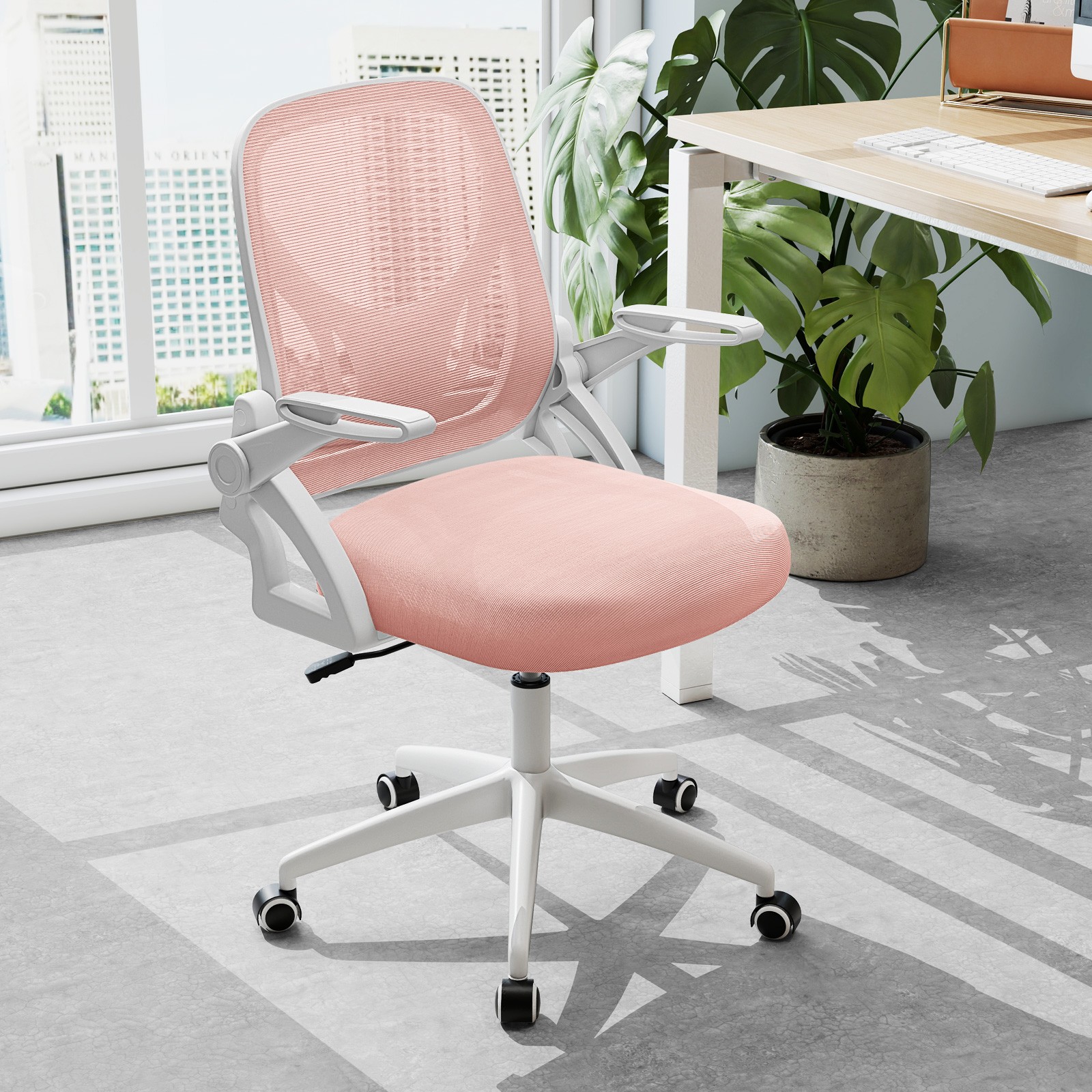 Mesh Office Chair with Lumbar Support & Flip-up Arms Rolling Casters for Work