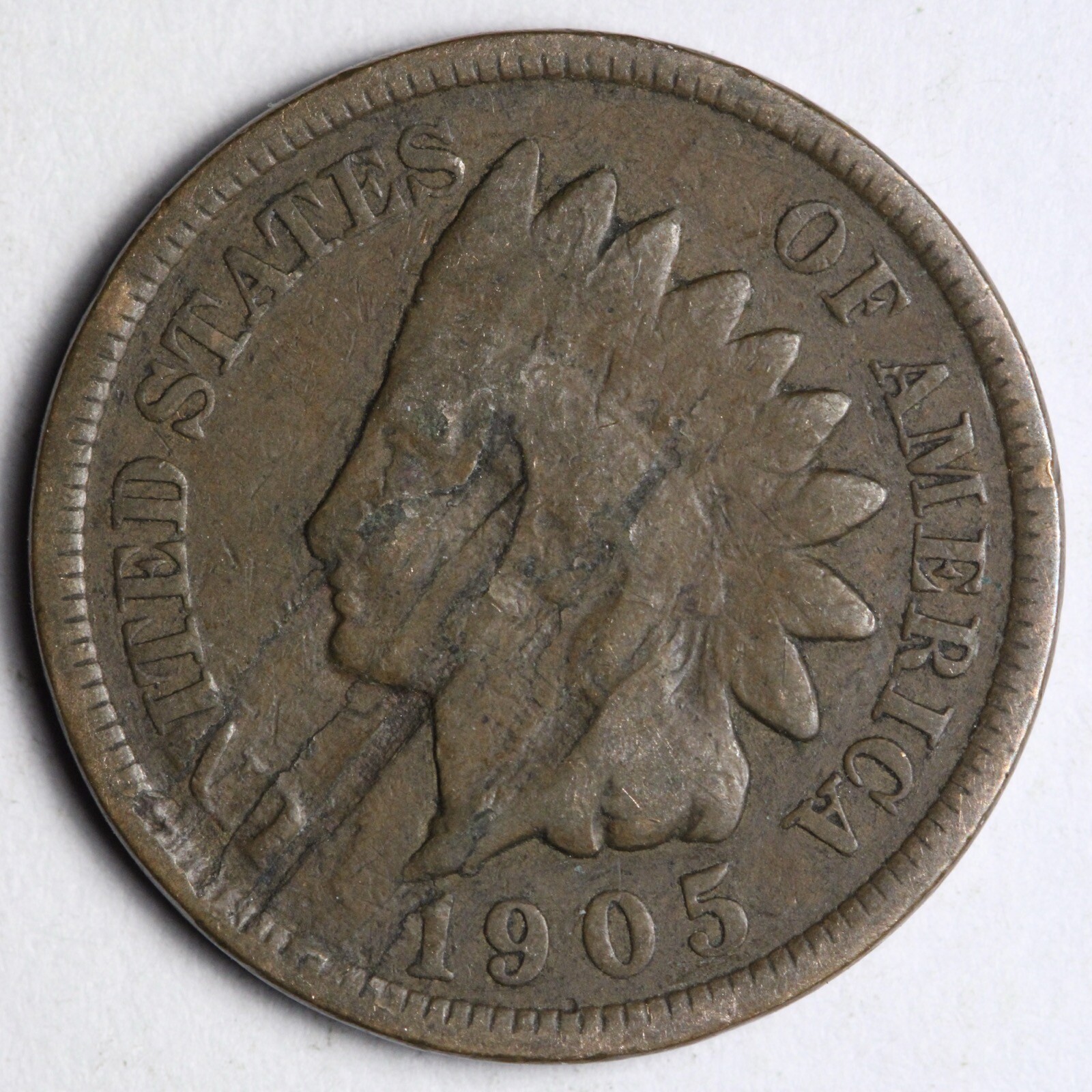1905 Indian Head Cent Penny OBV Lamination Error E175 T