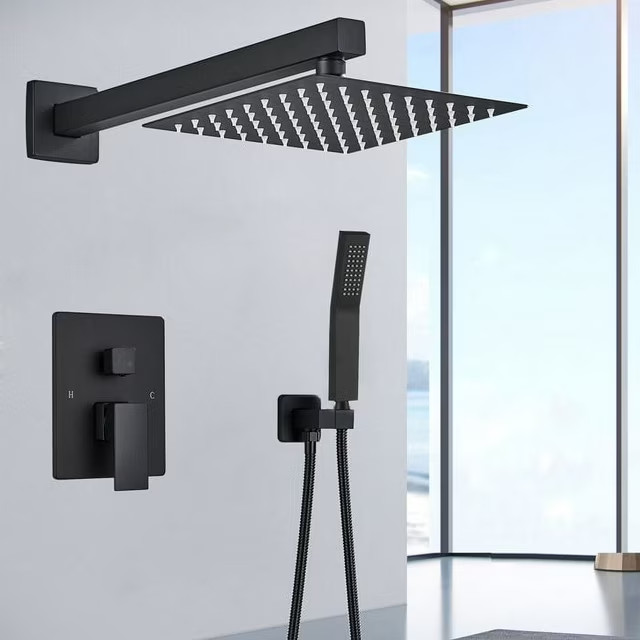 12 Inch Rainfall Shower Faucet System with Handheld Spray Mixer Valve Wall Mount